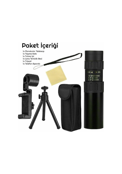Triline 10-300x40mm Zoom Monoküler Teleskop Taşınabilir Dürbün Siyah