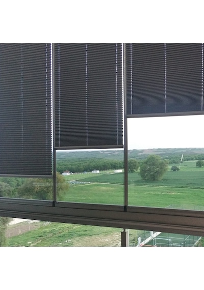 Katlanabilir Cam Balkon Plise Perdesi Antrasit Vidalı - Kancalı