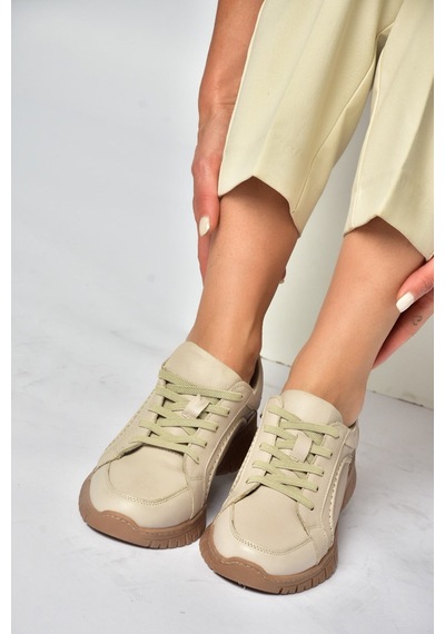 Fox Shoes Z555562003 Vizon Hakiki Deri Kadın Spor Ayakkabı