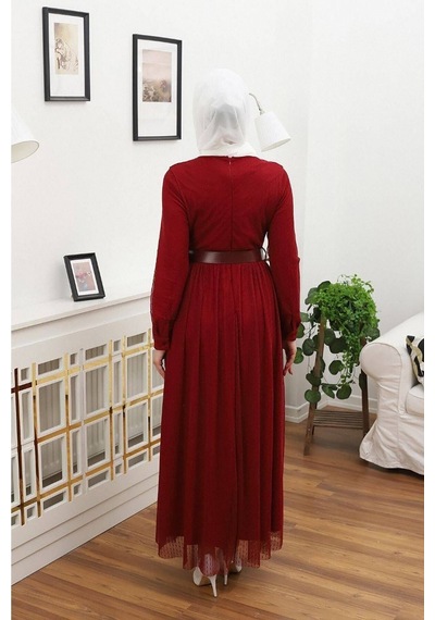 Neşeli Butik Bordo Tesettür Elbise