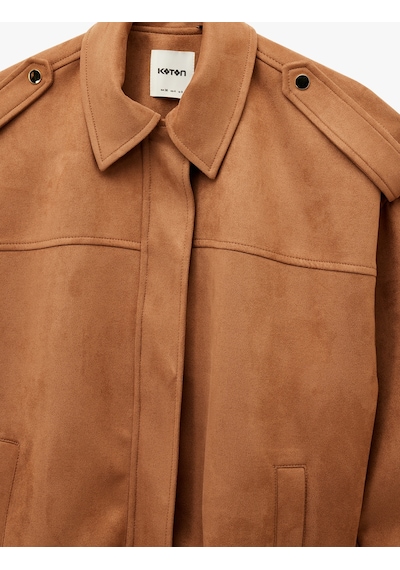 Koton Uzun Kollu Cepli Suni Süet Oversize Bomber Ceket Deve Tüyü 6wak20419ew Taba