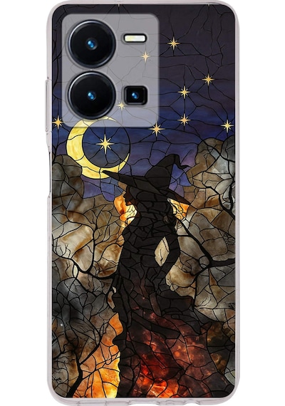 Printify Vivo Y22s İle Uyumlu Vitray Cadı Saati Tasarımlı Şeffaf Silikon Kılıf Şeffaf