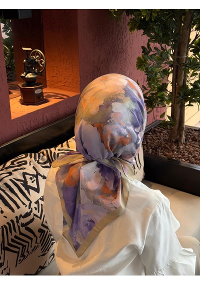 Qalortex Scarf Pamuklu Soft Roza Desen Eşarp-yağ Yeşil Yağ Yeşili