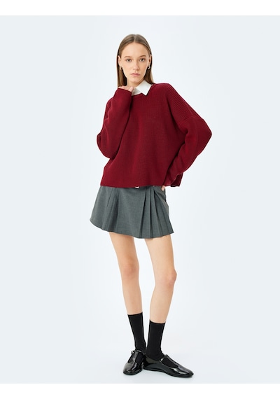 Koton Basic Triko Kazak Yuvarlak Yaka Uzun Kollu Regular Fit Bordo 5wal90051ht Bordo