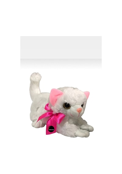Miyavlayan Sesli Kedi Peluş Oyuncak 30 Cm Beyaz