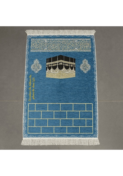 Tesbihane Kişiye Özel Nakış İşlemeli Dini Motifli Saçaklı Mavi Renk Hediyelik Seccade