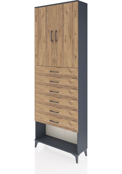 Arges Dolap 3 Raflı 6 Çekmeceli 2 Kapaklı 88x30x243 Antrasit-çam Antrasit