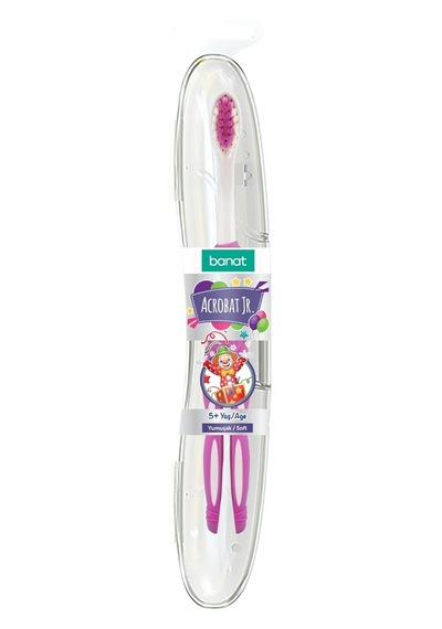 Acrobat Junior Çocuk Diş Fırçası, Soft, 5+ Yaş, Pembe Açık Ahşap
