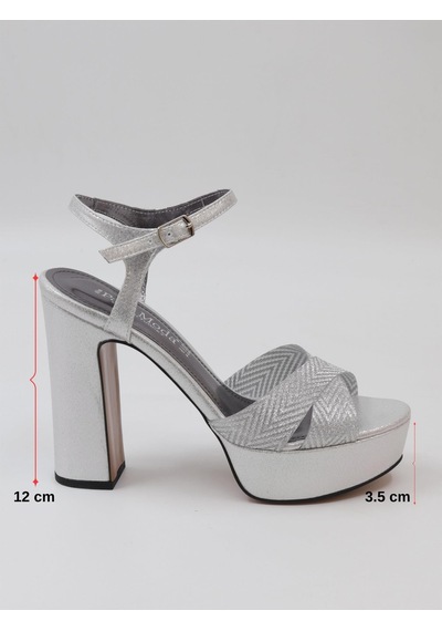 Nesilshoes Nesil Shoes Carel 2057 Gümüş Simli Platform Kadın Sandalet