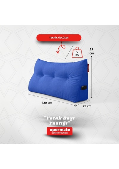 Yatak Başı Yastığı Sırt ve Bel Destek Yastığı 120 CM Yaslanma ve Dinlenme Yastığı Mavi