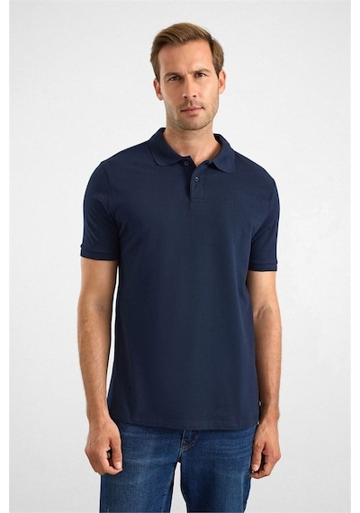 Süvari Lacivert Slim Düz Baskısız Pike Düğmeli Polo Yaka Tişört Sts1014000019-m09