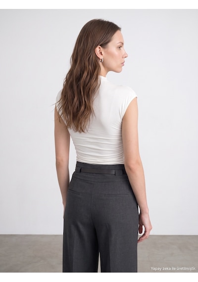 Dilvin 33211 Bra-free Büzgü Detaylı Top Ekru