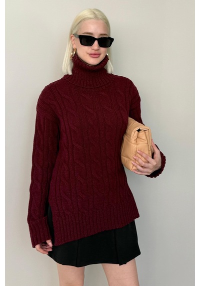 Madmext Bordo Boğazlı Triko Kazak Mg2376 Bordo