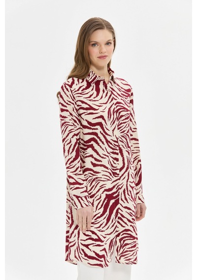 Esswaap Zebra Desenli Tunik Bordo Kırmızı