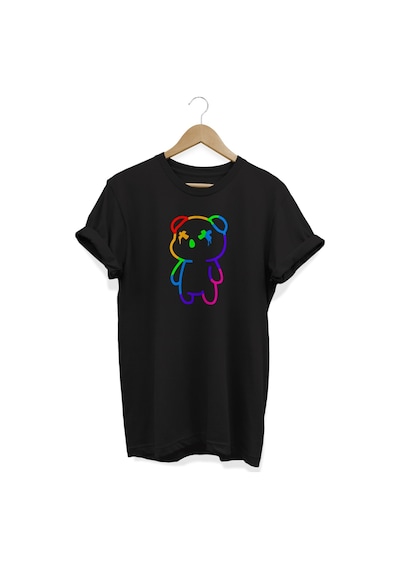 Neon Ayıcık Baskılı Siyah T-shirt Siyah