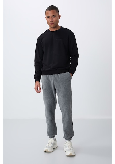 Tommy Life Siyah Kompakt Pamuklu Kalın Pürüzsüz Dokulu O Yaka Standart Fit Erkek Sweatshirt -88405 Siyah