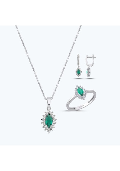 Altınbaş Yeşil Taşlı Altın Üçlü Markiz Set Autk0032-b-24627-y-set