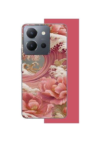 Vivo Y36 Uyumlu Pembe Çiçekli Dalga Baskılı Silikon Kılıf Renkli
