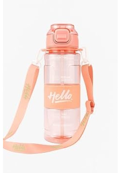Hello Pipetli Suluk 800 Ml Renkli Askılı Su Şişesi Çocuk Ve Yetişkin Okul Seyahat İçin Gıda Sınıfı Plastik Sızdırmaz Matara Mor Turuncu