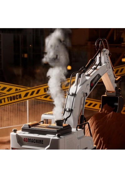Metal Başlıklı Buharlı 1:18 Ölçekli Uzaktan Kumandalı 10 Fonksiyonlu 2.4 Ghz Oyuncak Ekskavatör Beyaz