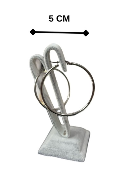 Çelik Büyük Boy Halka Küpe 5cm Paslanmaz Çelik Silver Renk Günlük Şık Küpe Altın - Çok Renkli