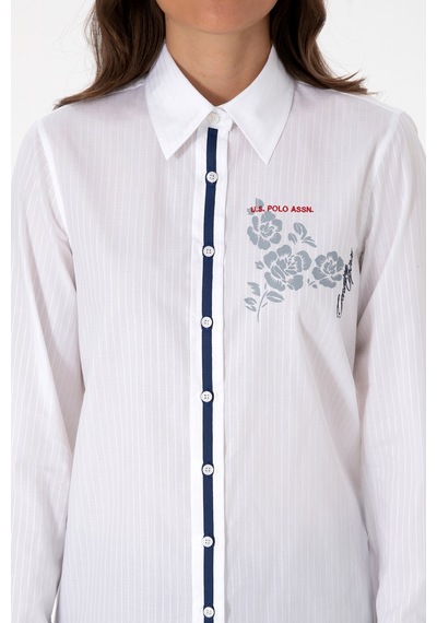U.s. Polo Assn. Kadın Beyaz Gömlek Desenli 50316397-vr013 Beyaz