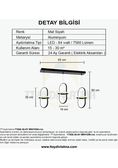 Tt006-3S-Sy Tt Aydınlatma Minyon Modeli 3 Lü Mat Siyah Sıralı Led