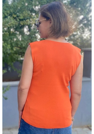 Mia Butik Kadın Lina Turuncu Merserize Kolsuz Bluz Turuncu