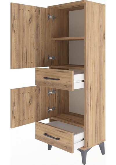 Arges Dolap 3 Raflı 2 Çekmeceli 2 Kapaklı 44x30x134 Çam-çam Çam