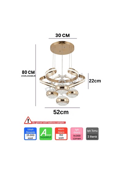 Ransom İthal Seri 4 Toplu Dron Büyük Led Avize 3 Renk Kumandalı Rose Gold Kasa Ledli Salon Avizesi