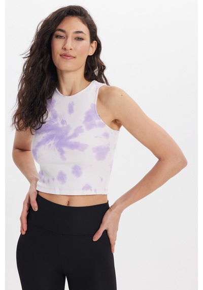 Tudors Kadın Slim Fit Dar Kesim %100 Pamuk Kolsuz Askılı Bisiklet Yaka Baskılı Lila Crop-50581