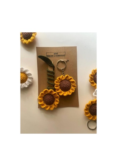 Amigurumi Ay Çiçeği Kitap Ayracı Ve Anahtarlık Seti