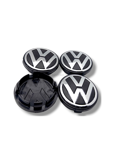 65 Mm Volkswagen Logolu Siyah Krom Jant Göbeği Seti Geçmeli Jant Kapağı 4 Adet
