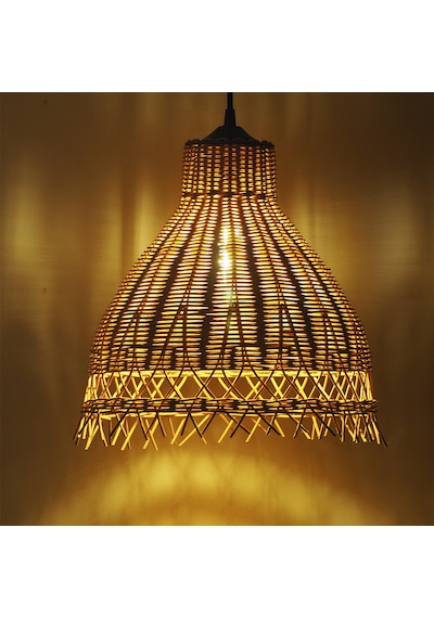 Rattan Bambu Sarkıt Avize: Tulıp 33x40cm Hasır