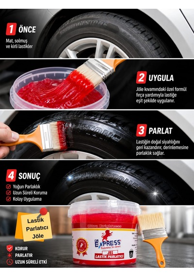 Premium Lastik Parlatıcı Jöle 500 Ml Parlak Görünüm Uzun Süre Etkili Yeniler Reçel Parlatıcı Fırçalı