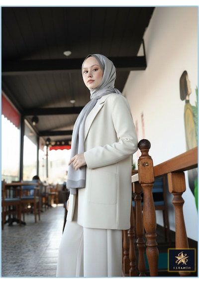 Premium Lux Original Monogram Şal İpek Vual, Yüksek Kalite, Hafif, Rahat, Şık, Tesettür, Shawl Açık Gri Gri Şeritli