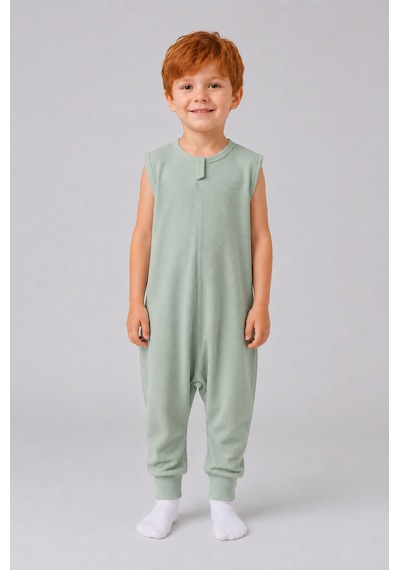 Babyhola 1 Tog Yazlık Çocuk Uyku Tulumu 1-8 Yaş Unisex Kısa Kollu %100 Pamuk Waffle 2702 Mint