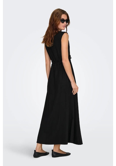 Only Kadın Onlgoa Kruvaze Yaka Beli Lastikli Keten Maxi Elbise 15363694 Siyah