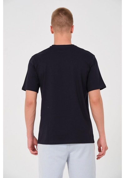 Rich Erkek %100 Pamuk Oversize Tişört Basic Bisiklet Yaka Kısa Kollu T-shirt Lacivert