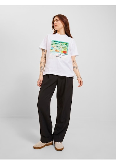 Jjxx Sıfır Yaka Regular Fit Baskılı Beyaz Kadın T-shirt 12241326 001