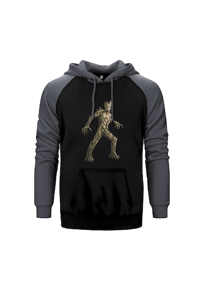 Galaksinin Koruyucuları Groot Gri Renk Reglan Kol Kapşonlu Sweatshirt Gri