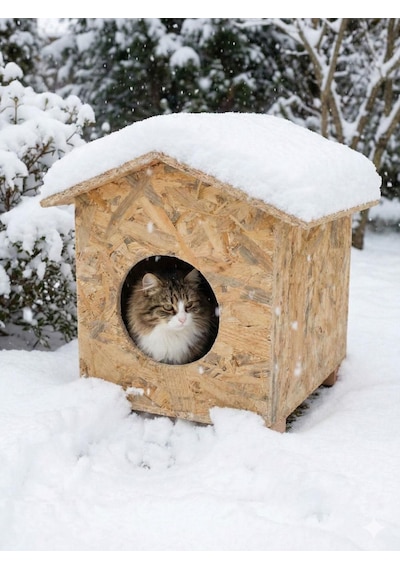 Reyo Kedi Yuvası Yağmura Ve Soğuğa Dayanıklı Osb Kedi Evi Deniz Tutkallı Monteli Teslimat - Cat30