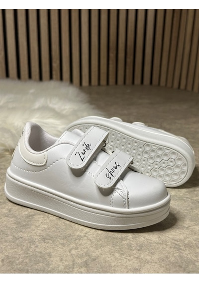 Günlük Unisex Çocuk Sneaker Cırtlı Dikiş Detaylı Kalın Tabanlı Rahat Hafif Spor Ayakkabı 525pf Beyaz - Beyaz
