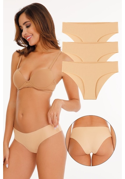 Sensu Kadın Lazer Kesim Düşük Bel Beli Lastikli Slip Külot 3'lü Paket Set Ten Ten