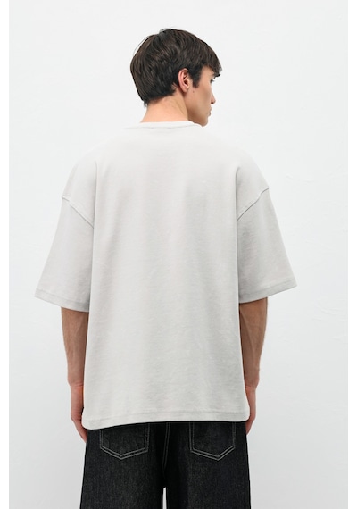 Vamos Baskılı Oversize Tişört V70-173 Ice Grı