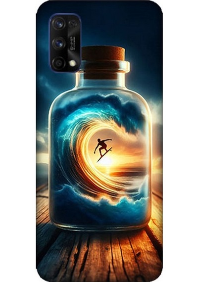 Realme 7 Pro Uyumlu Kavanozda Güneşli Sahil Desenli Silikon Kılıf Çok Renkli