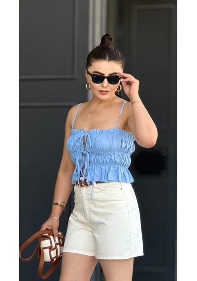 Ekru Denim Şort Ekru