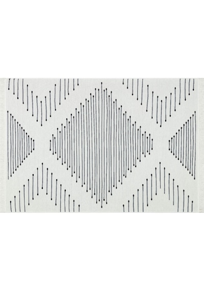 Black Yıkanabilir Çift Taraflı Modern Desenli Dokuma Kilim