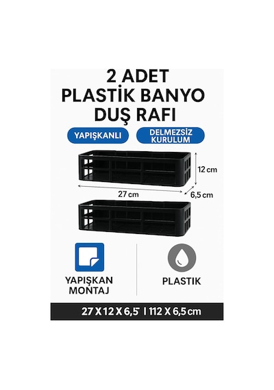 Yapışkanlı Duş Rafı 2 Adet Paslanmaz Banyo Şampuanlık Organizer Delmeden Montaj Geniş Kap Diğer