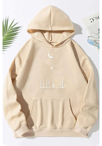 Uyguntarz Unisex Uzay Temalı Sweatshirt Bej